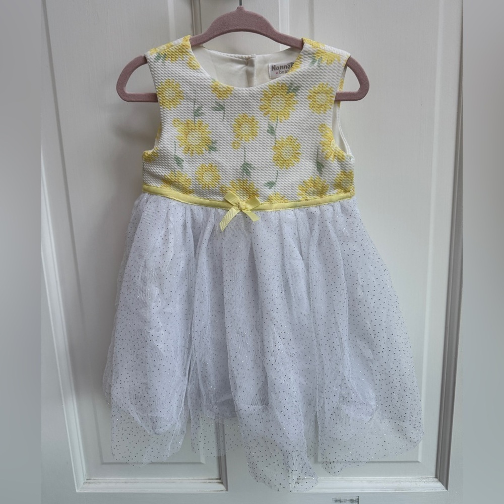 NWOT Nannette Baby 18M White & Yellow Floral Girls Formal Tank Top Dress
